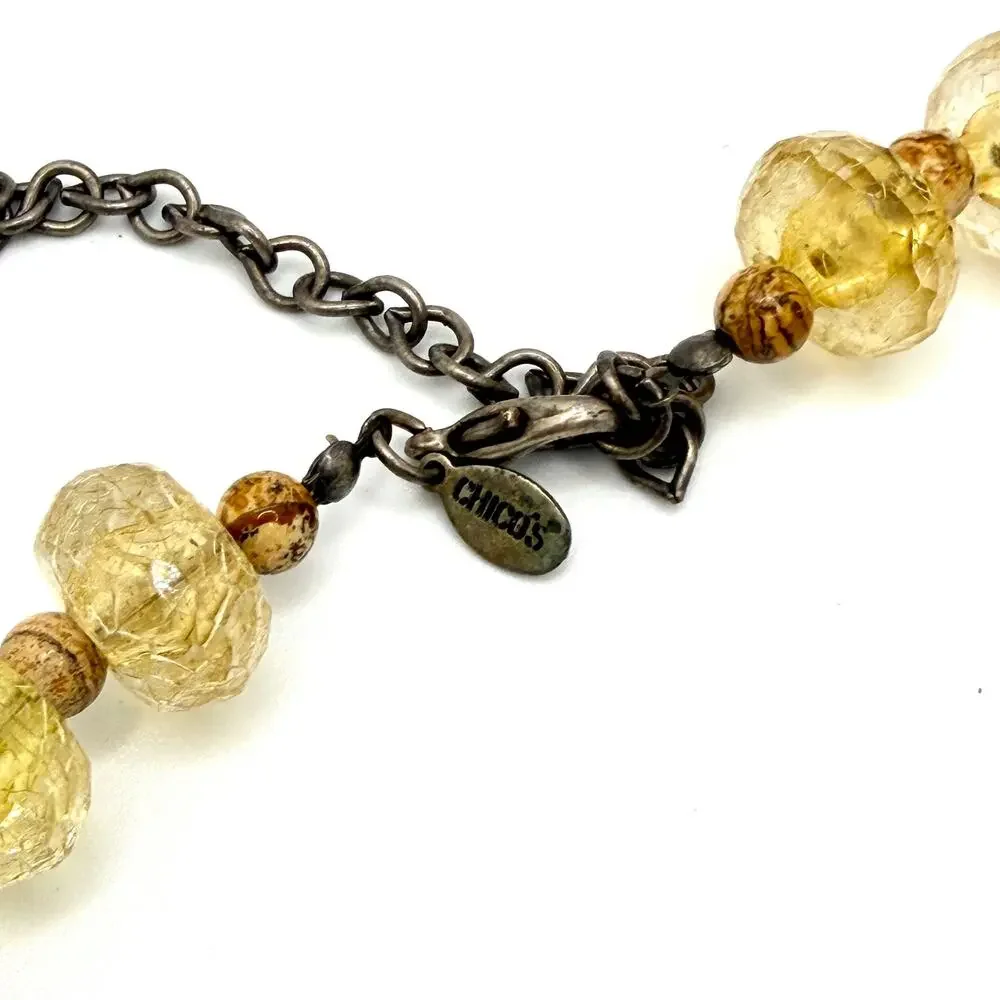 Vintage 90s Chico's Yellow Amber Chinoiserie Geisha Necklace Earring Set - Picture 7 of 10